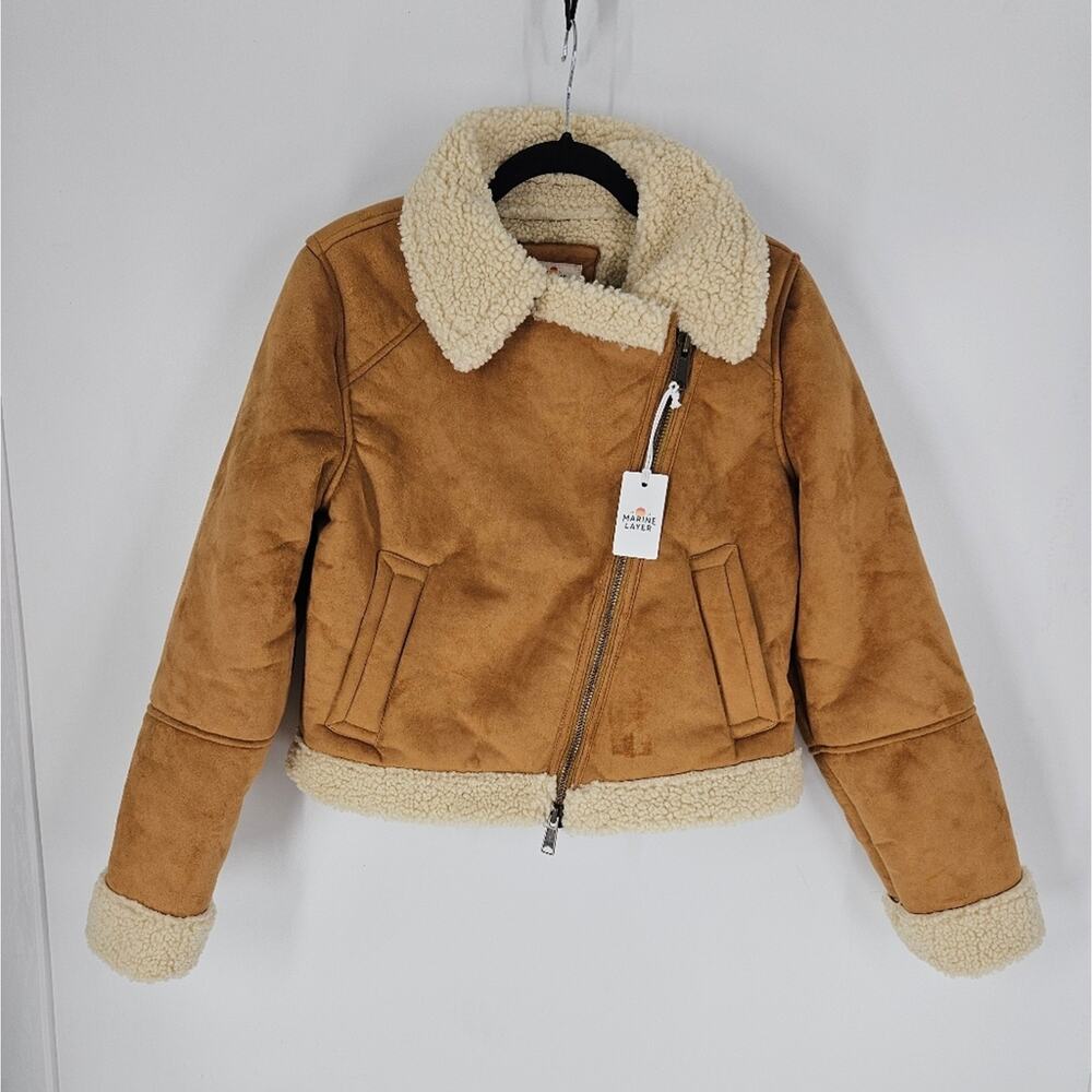 Marine Layer Chestnut Sherpa Moto Jacket L - Picture 4 of 13